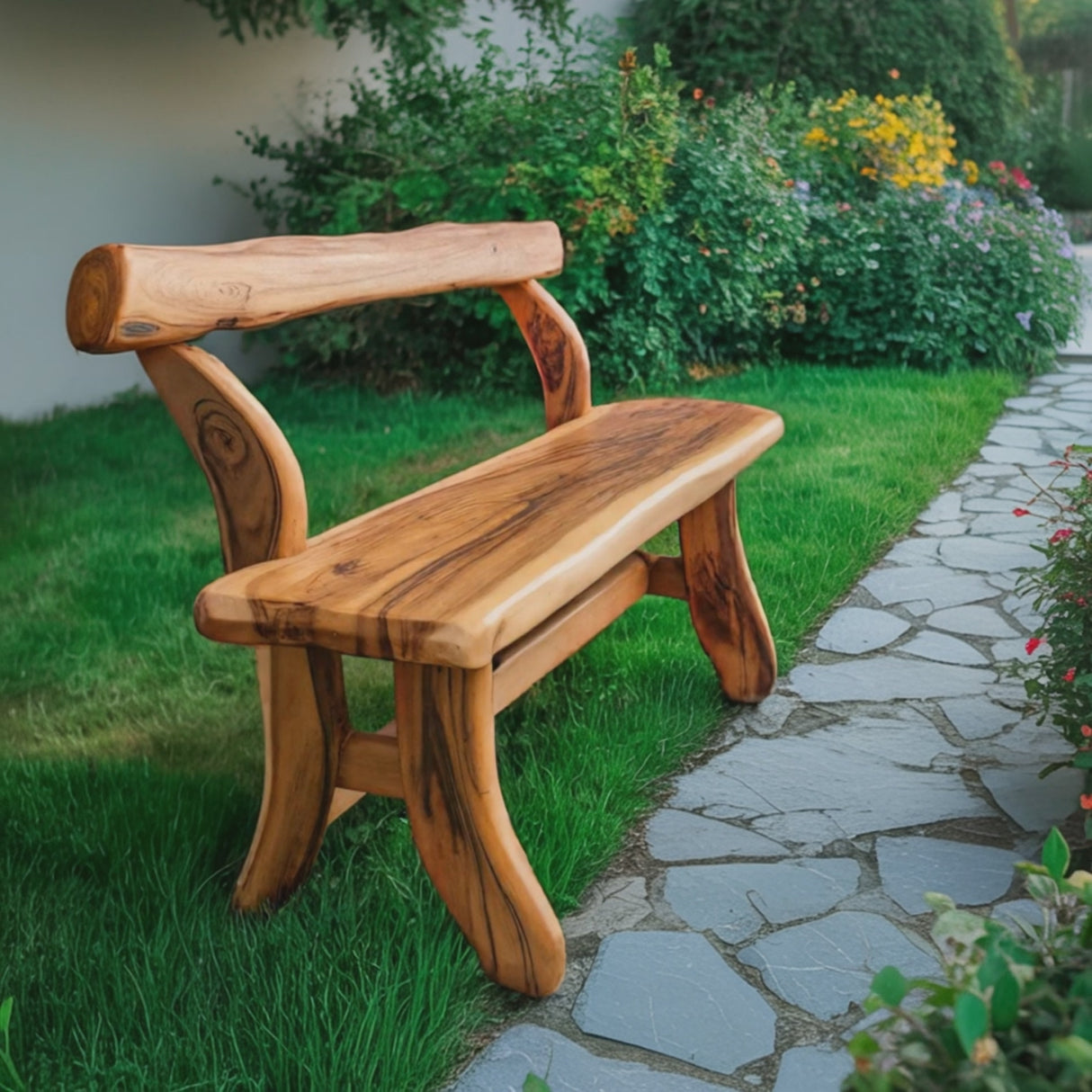 Rustic Garden Bench With Curved Seat For Patio Pathway And Front Porch