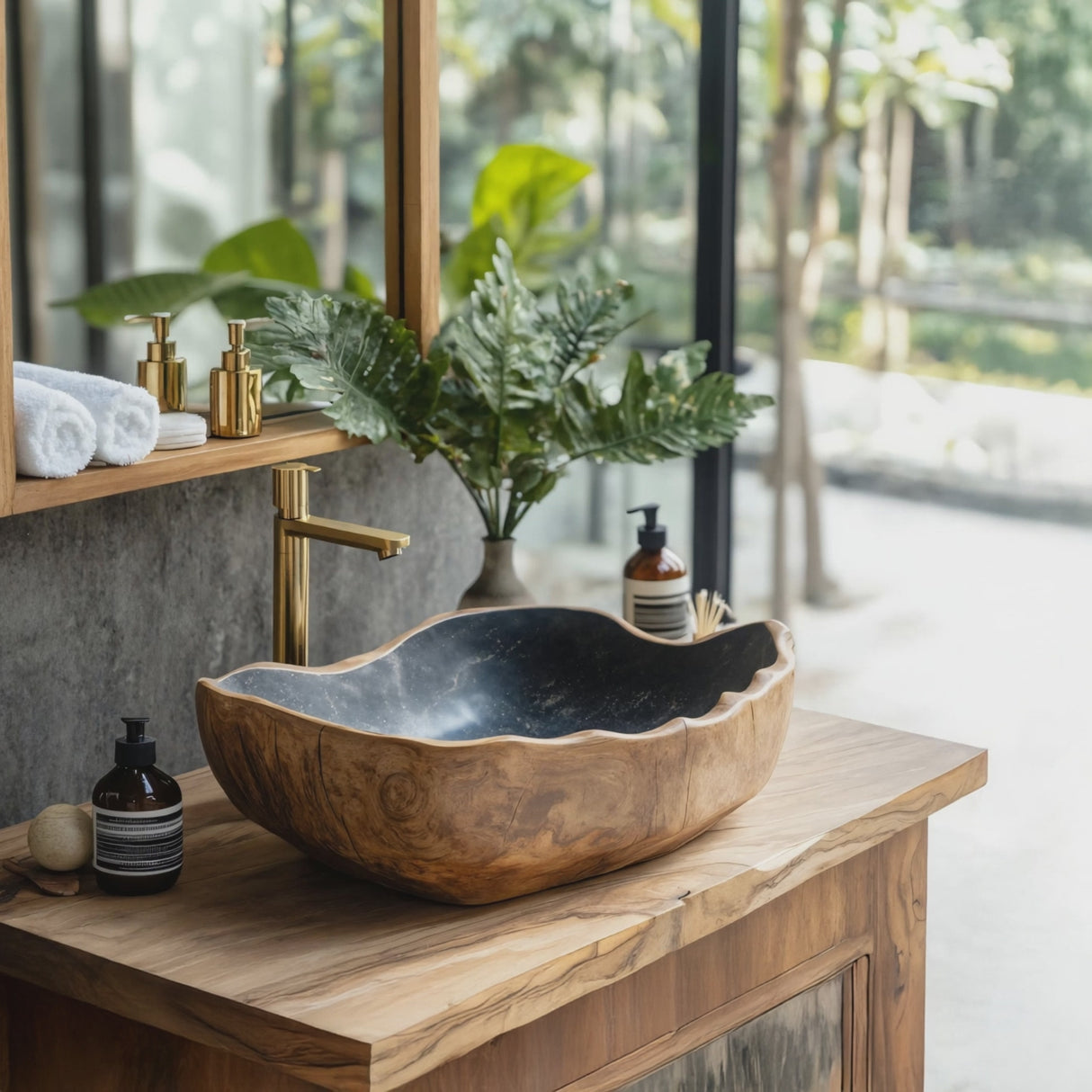 Solid Wood Sink Mid Century Look For Bathroom Interior