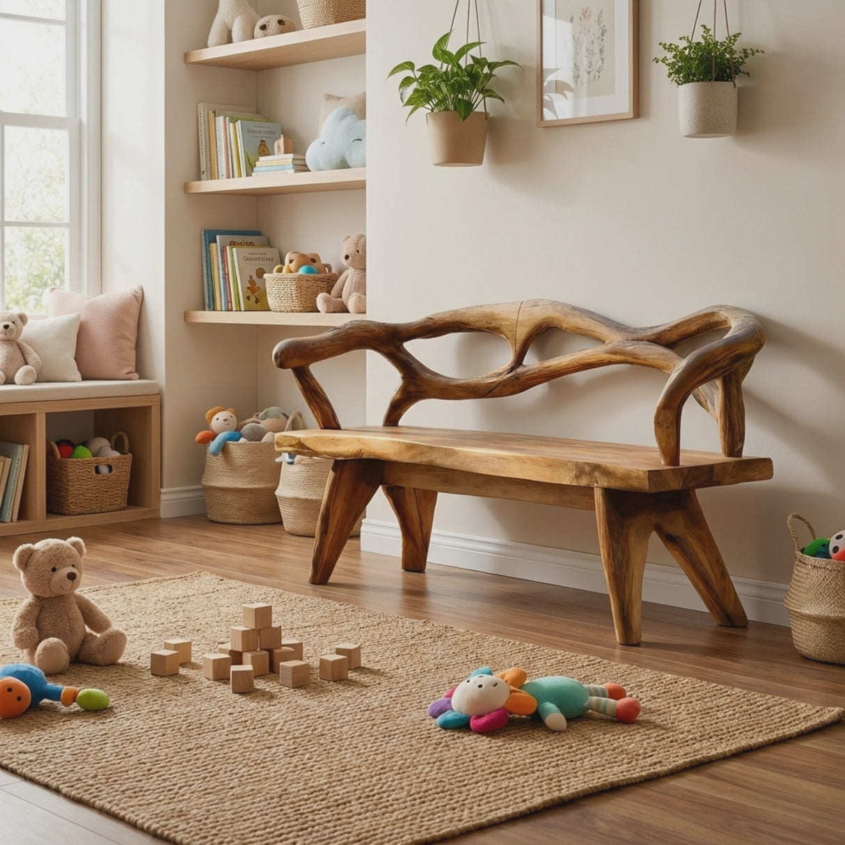 Natural Solid Wood Entryway Bench For Hallway Interior