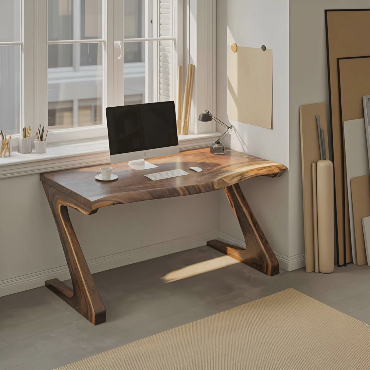 Modern Live Edge Desk With Z Legs For Home Office
