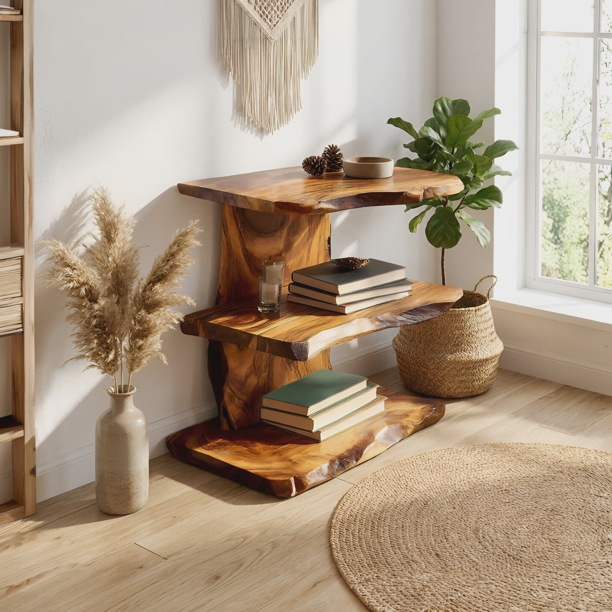 Farmhouse Wooden Live Edge Standing Shelf For Housewarming Gift Decor