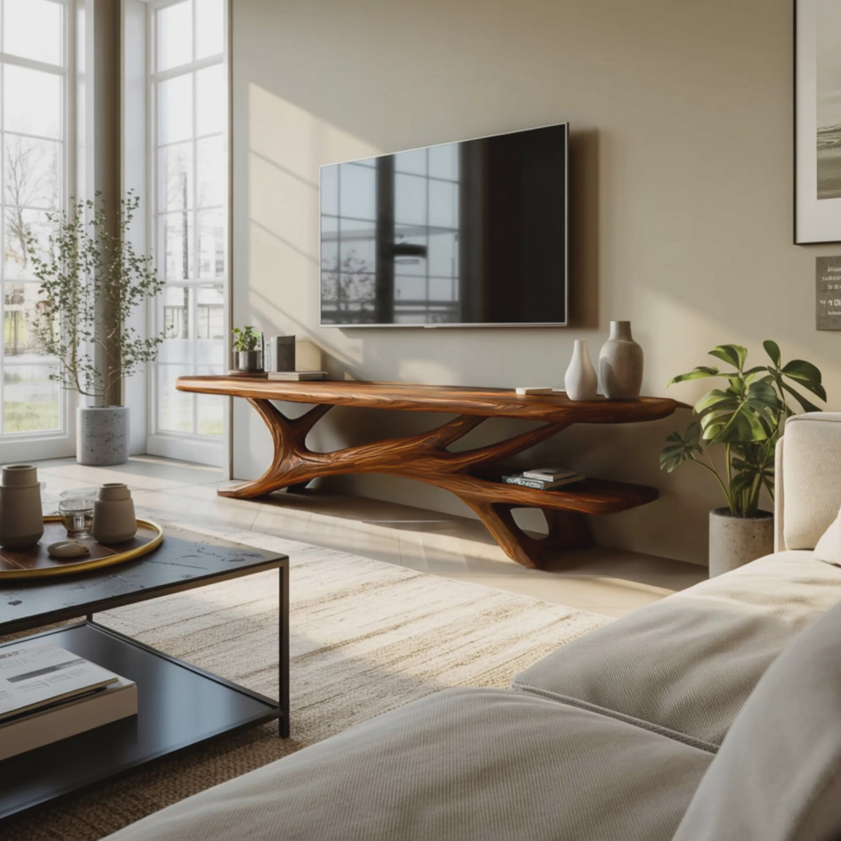 Modern TV Stand Curved Design For Living Room