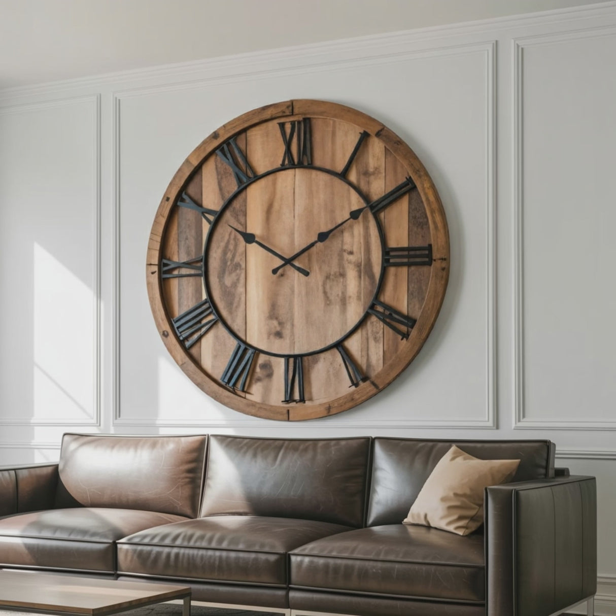 Oversized Rustic Wall Clock With Roman Numerals For Living Room And Entryway