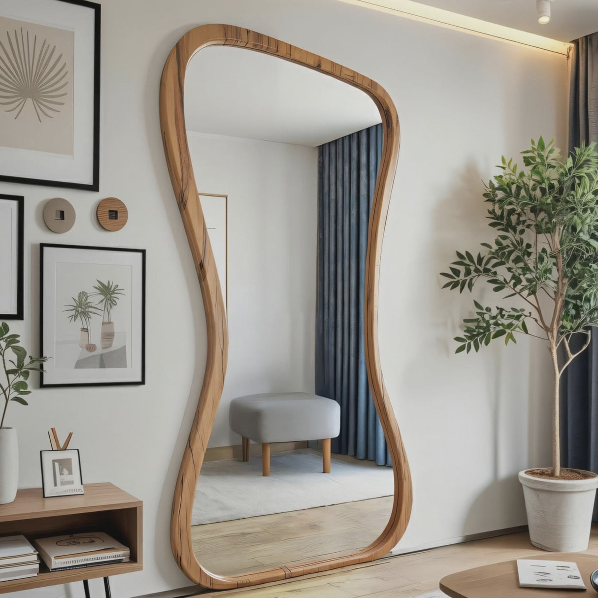 Contemporary Full Length Mirror With Organic Edge For Living Room And Dressing Area