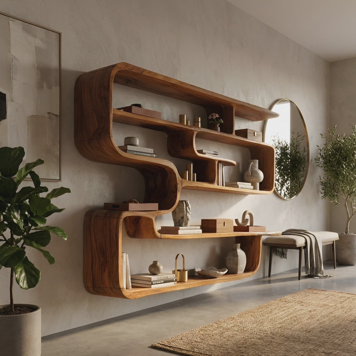 Rustic Live Edge Shelving Unit For Living Room Storage Display