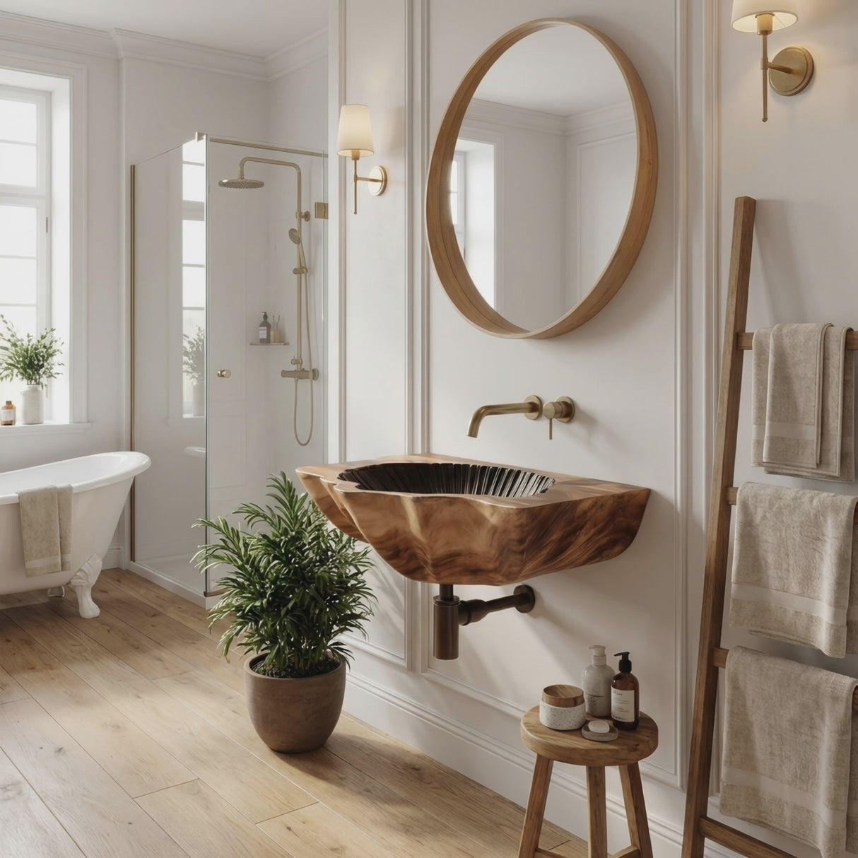 Modern Wooden Wall Mounted Bathroom Sink For Floating Bathroom Design