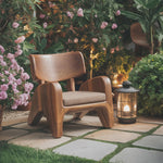 Contemporary Wooden Lounge Chair With Cushion For Garden Or Reading Nook