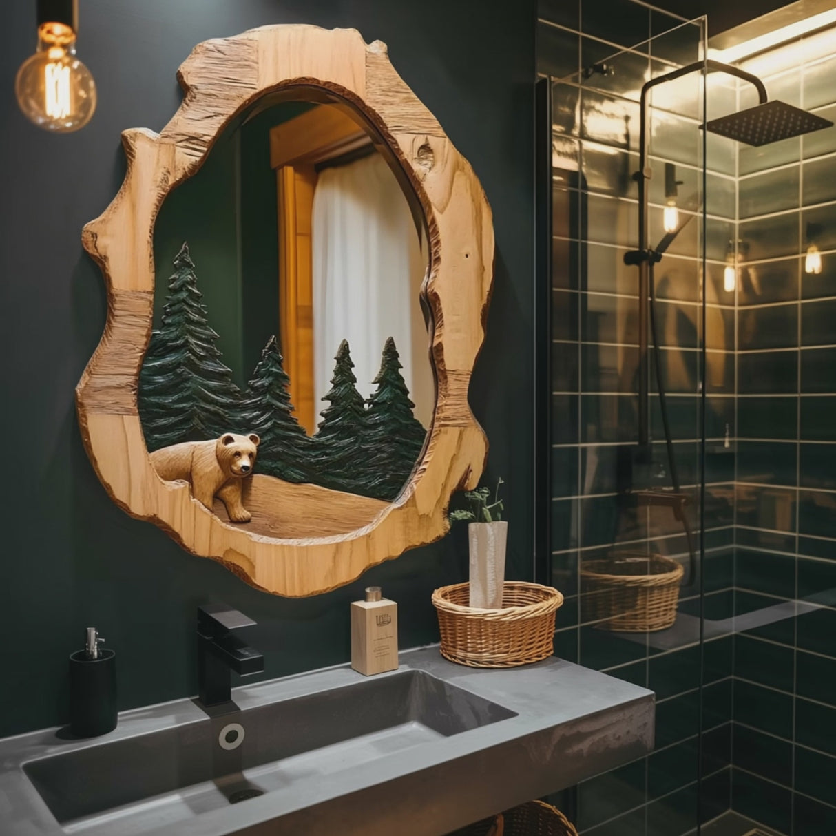 Rustic Bear Mirror For Cabin Lodge Bathroom Decor