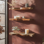 Mid Century Wooden Floating Shelf For Holiday Living Room Setup
