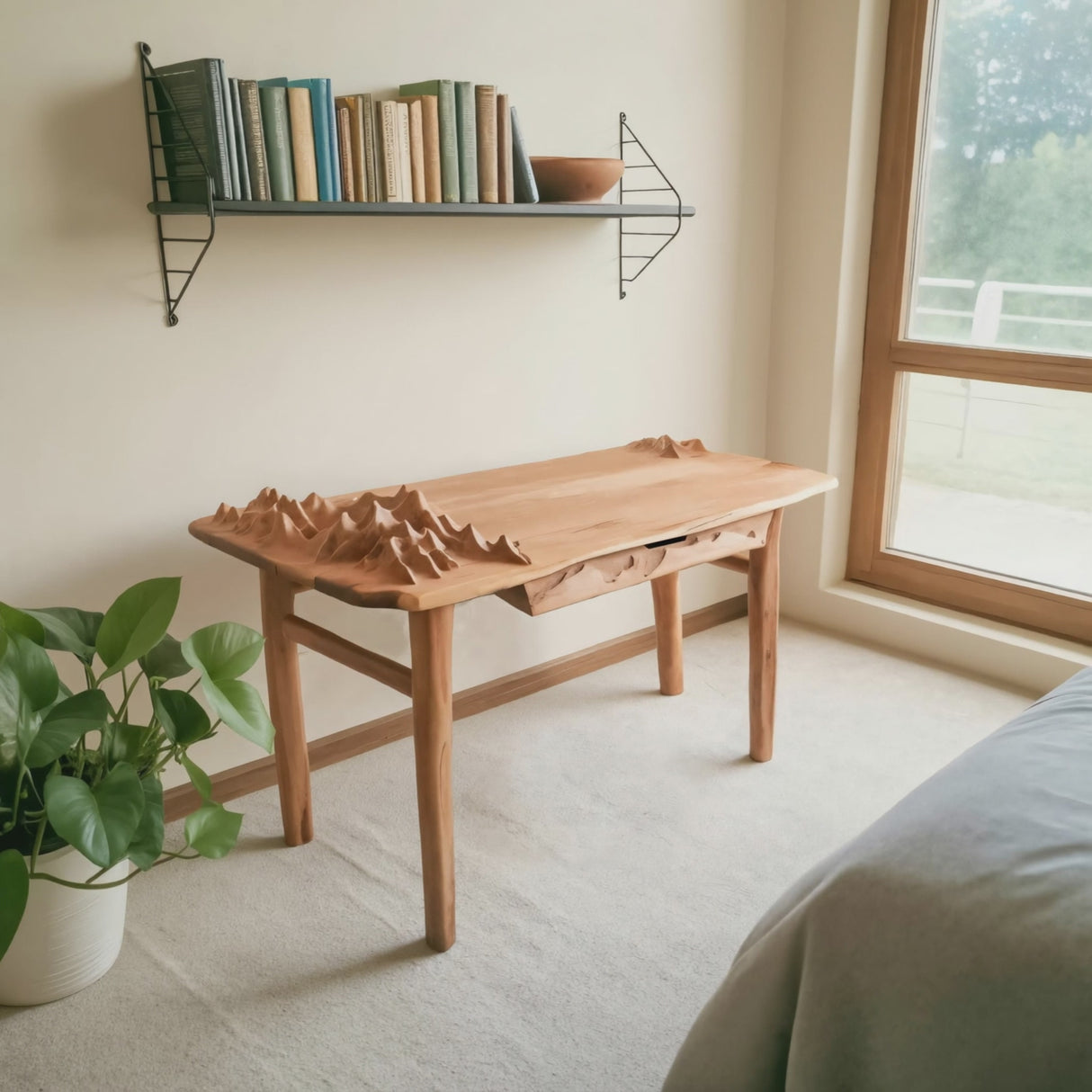 Mountain Carving Desk With 3D Detail For Studio Office And Reading Corner