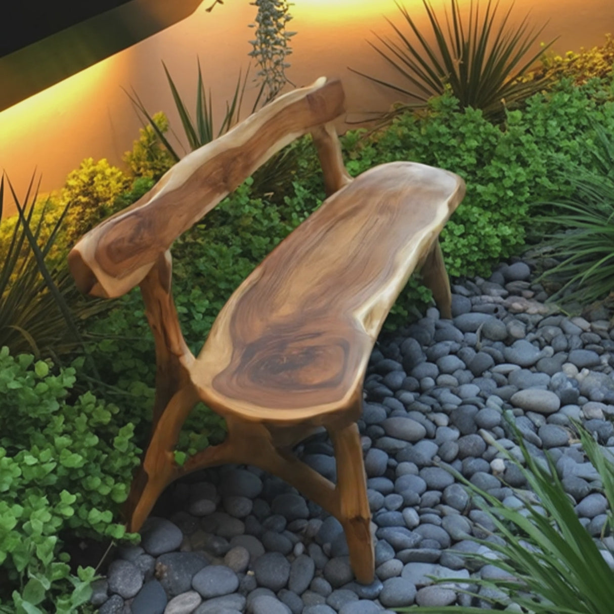 Rustic Live Edge Bench With Backrest For Garden Patio And Balcony