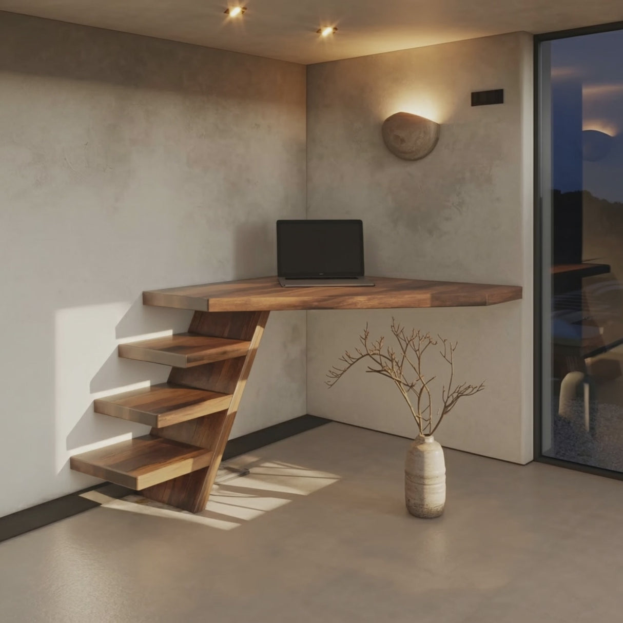 Minimalist Floating Corner Desk With Shelves For Small Home Office Workspace