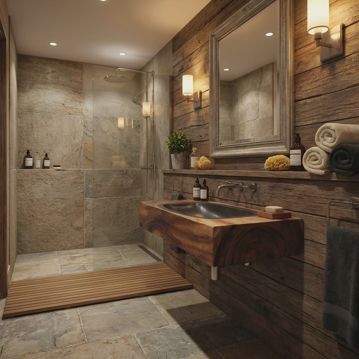 Farmhouse Wooden Live Edge Wood Basin For Organic Bathroom Design