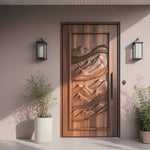 Rustic Carved Front Door With Mountain Design For Cabin Or Lodge