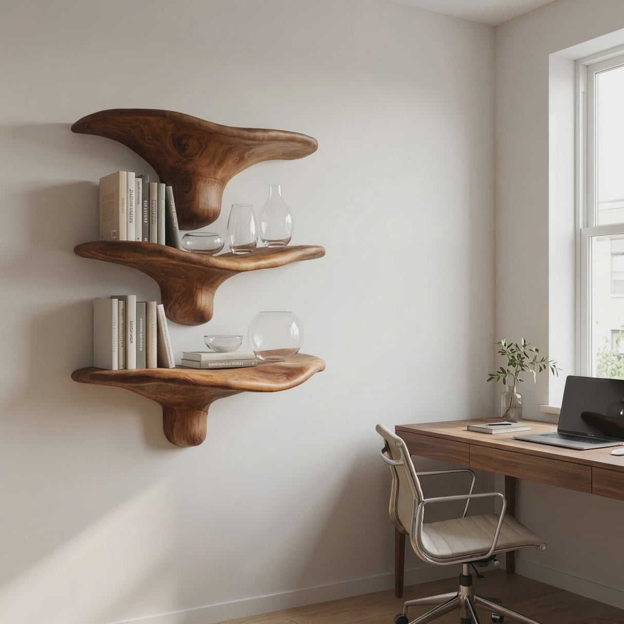Modern Wooden Live Edge Mushroom Shelf For Minimalist Interior Decor