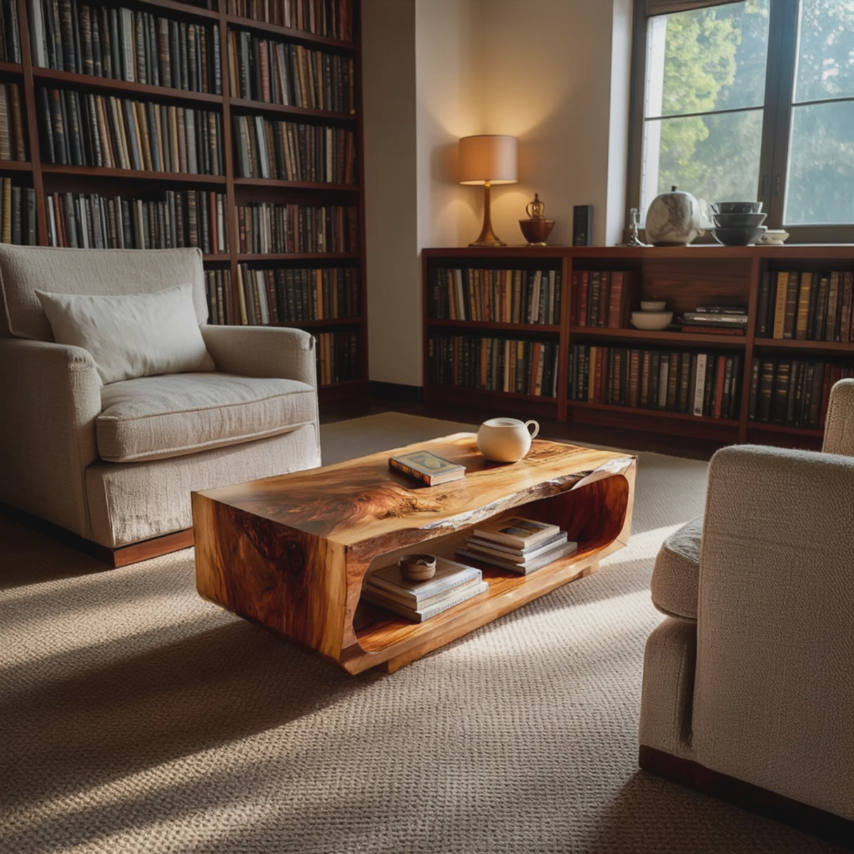 Rectangular Coffee Table Carved Hollow Design For Living
