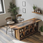 Curved Wood Bar Table With Storage For Kitchen Or Dining Area