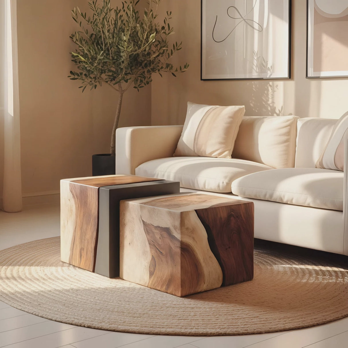 Mid Century Solid Wood Square Coffee Table For Bedroom Decor