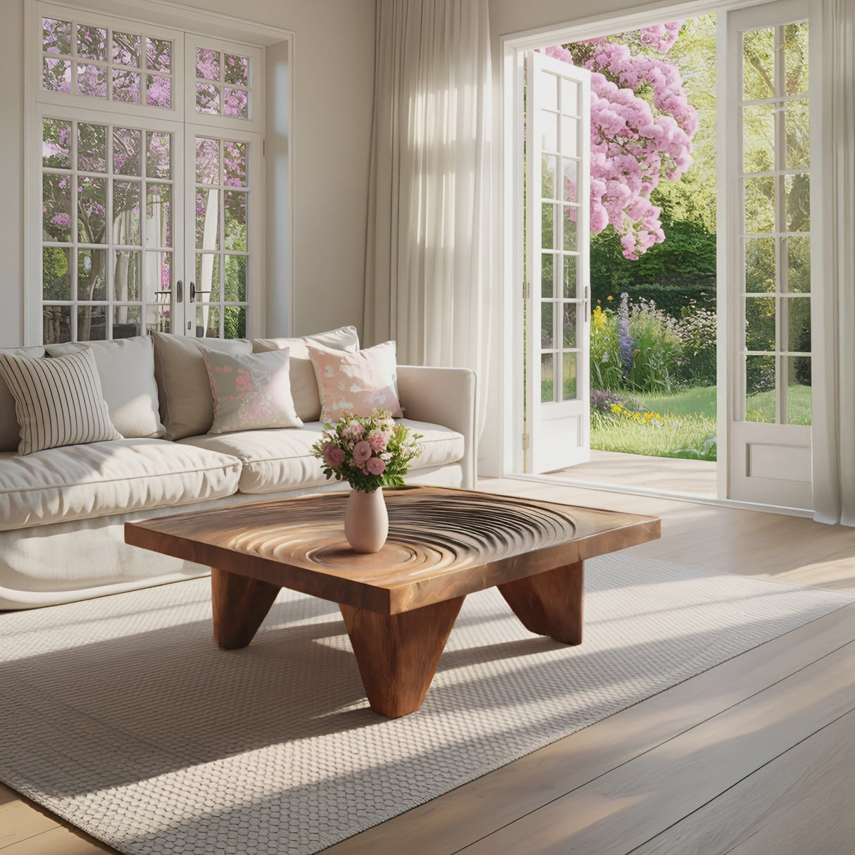 Farmhouse Abstract Wooden Coffee Table For Living Room