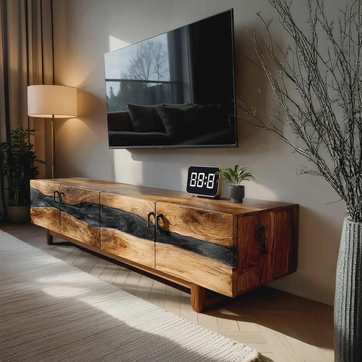 Mid Century Rustic Wooden TV Stand For Living Room