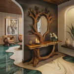 Rustic Console Table And Tree Branch Mirror Set For Entryway