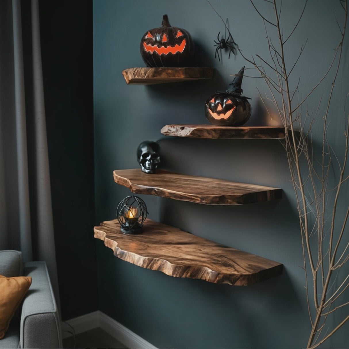 Mid Century Solid Wood Shelf For Bedroom Halloween Decor And Storage Space