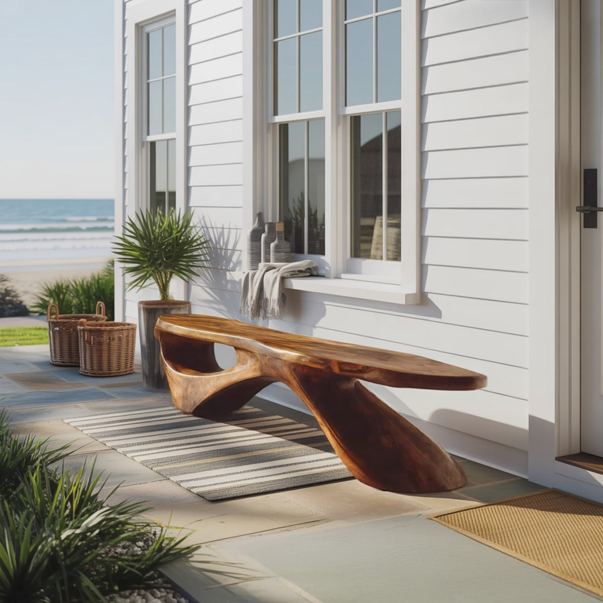 Sculptural Organic Bench For Entryway Or Living Room