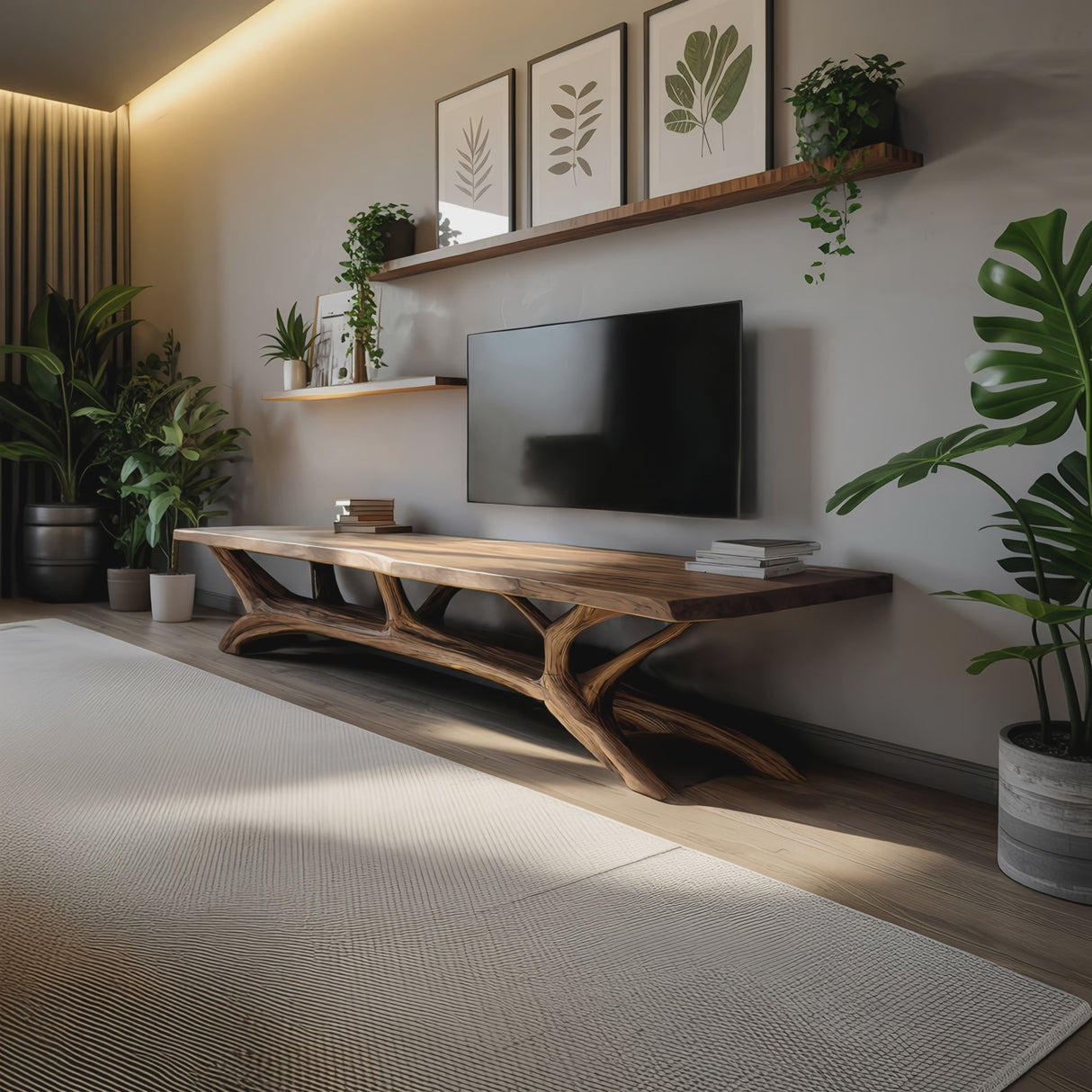 Modern Wooden Live Edge TV Console For Entryway And Living Room