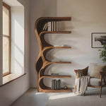 Organic Bookshelf With Curved Open Shelving For Bedroom Decor