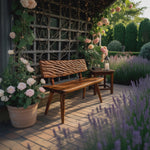 Modern Outdoor Wood Bench With Carved Backrest For Patio