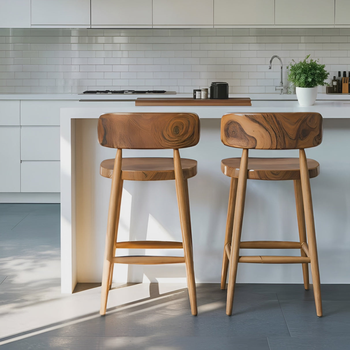 Mid Century Bar Stools With Backrest For Kitchen Or Dining Room