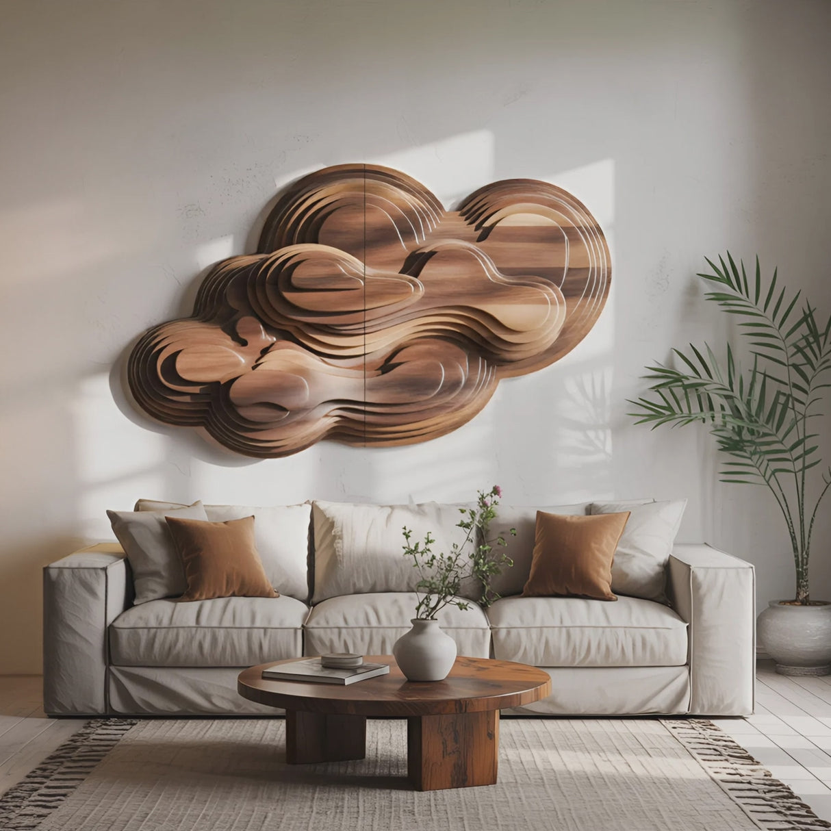 Abstract Cloud Wall Sculpture With Layered Design For Bedroom