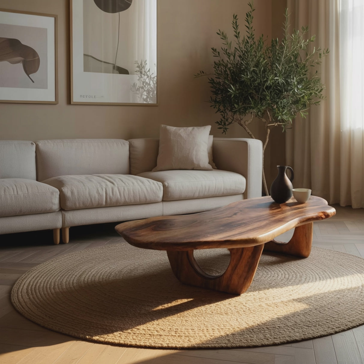 Mid Century Live Edge Coffee Table Solid Wood Furniture Decor