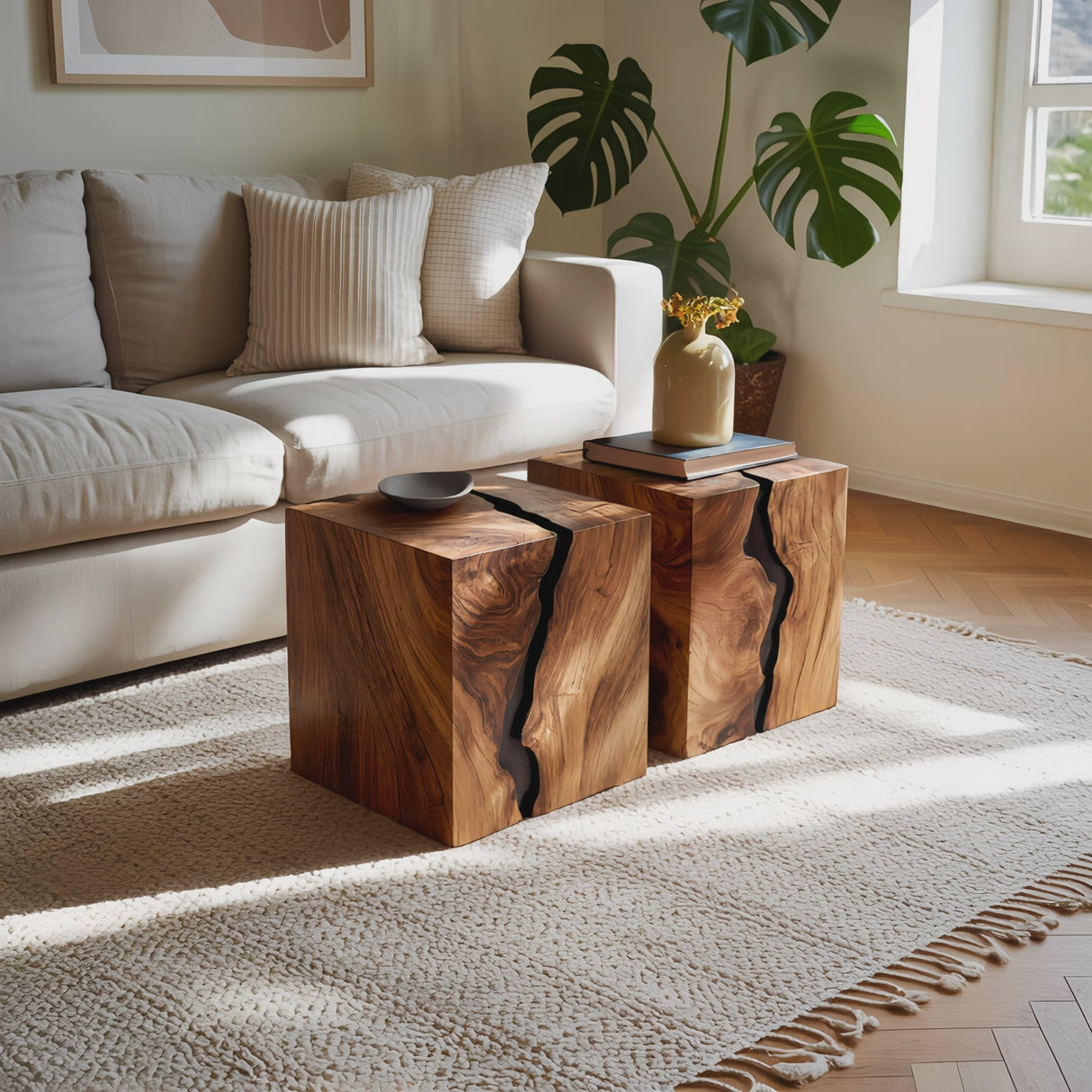 Handcrafted Solid Wood Low Coffee Table For Living Decor