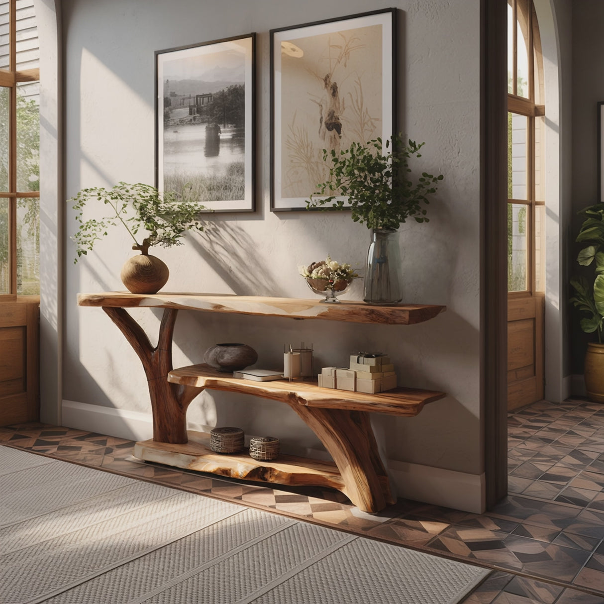Modern Wooden Live Edge Console Table For Entryway Home Decoration