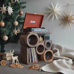 Farmhouse Solid Wood Record Stand For Rustic Christmas Home