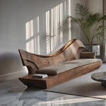 Sculptural Natural Wood Sofa With Organic Curved For Living Room