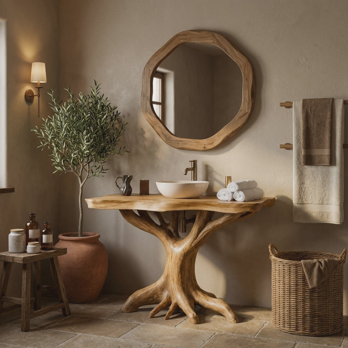 Modern Solid Wood Bathroom Vanity Live Edge Design For Luxury Bathroom