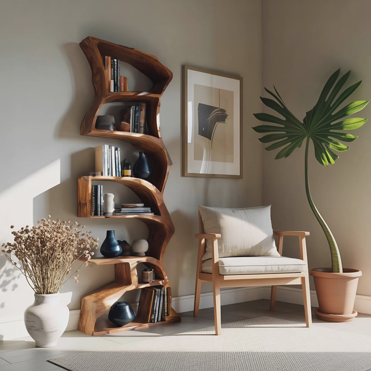 Modern Bookshelf With Curved Design For Study