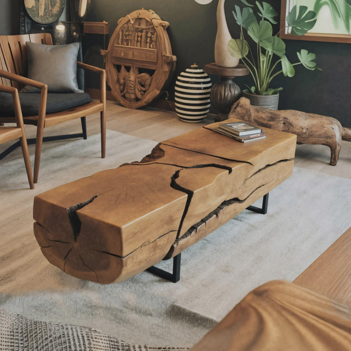 Organic Coffee Table With Charred Cracks For Living Room