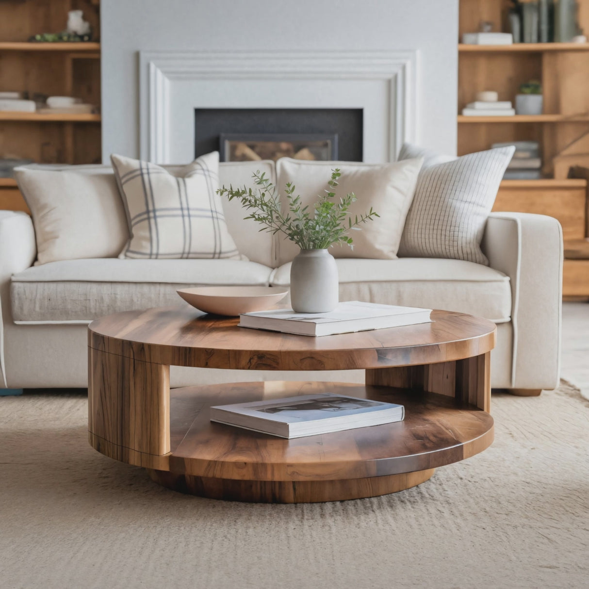 Modern Round Coffee Table With Shelf For Living Room And Lounge