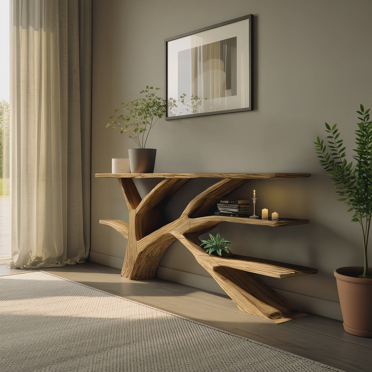 Farmhouse Wooden Live Edge Console Table For Rustic Furniture Decor