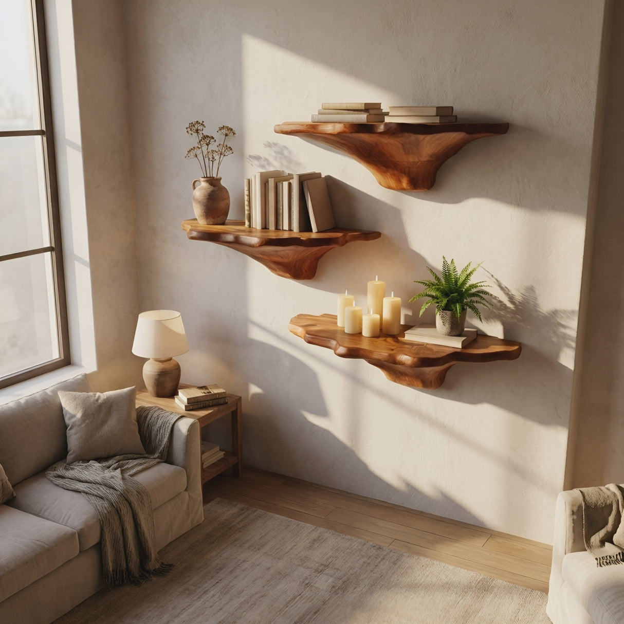 Farmhouse Wooden Mushroom Shelf For Natural Bedroom Decor Style