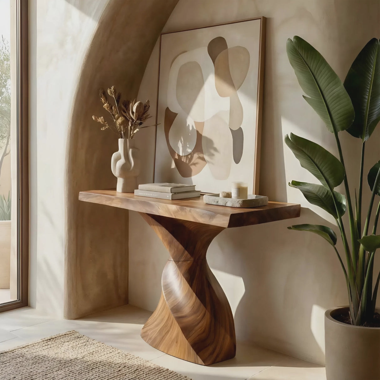 Farmhouse Solid Wood Console Table Organic Sculptural For Home Decor