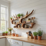 Mid Century Handcrafted Wooden Wall Mount Shelf For Entryway