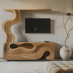 Sculptural TV Console With Wave Layers Entertainment Cabinet For Living Room And Media Wall