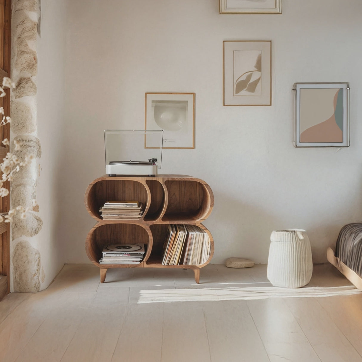 Farmhouse Wood Record Player Stand For Furniture Decor