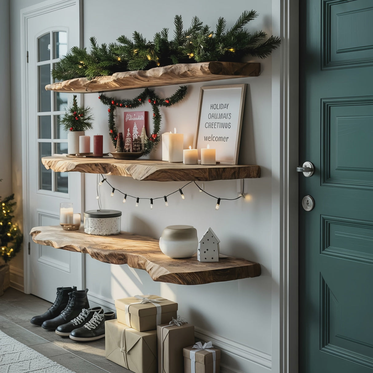 Handcrafted Wooden Floating Shelf For Stylish Christmas Bedroom Decor