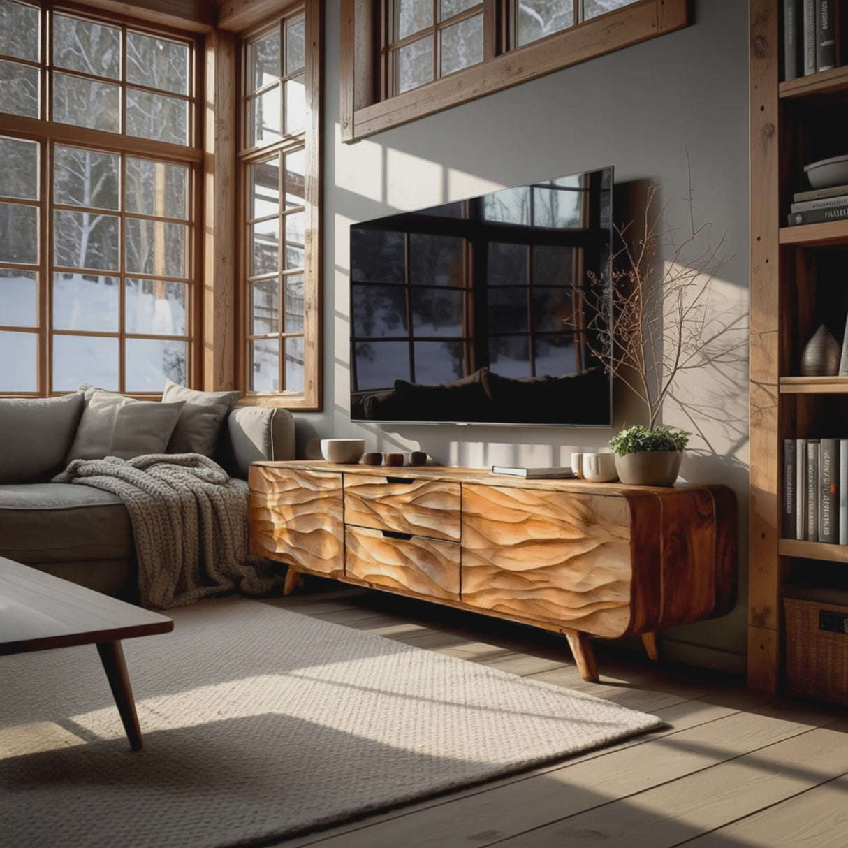 Handcrafted TV Stand With Stylish Storage For Living Room