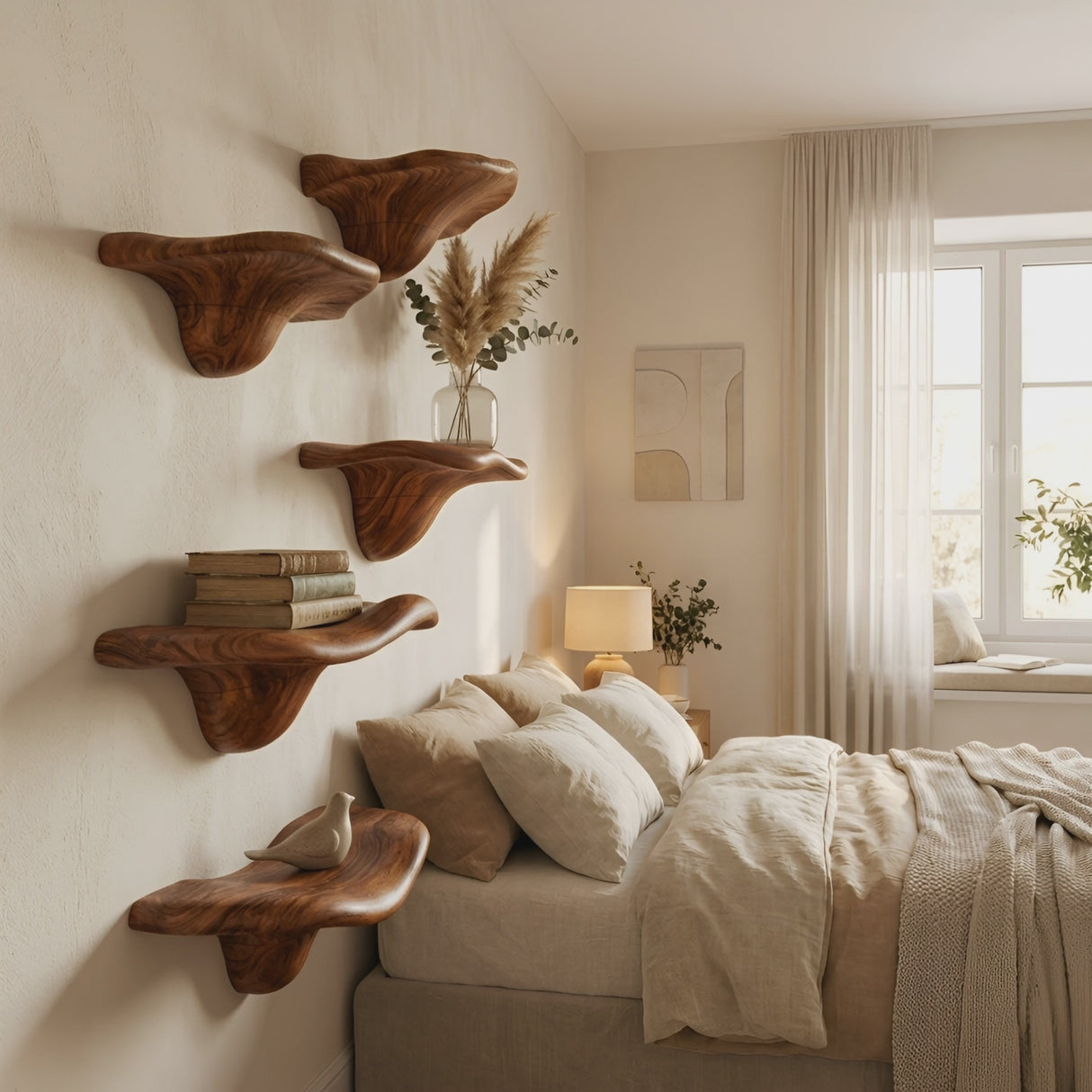 Modern Solid Wood Mushroom Shelf For Living Room Display Decor